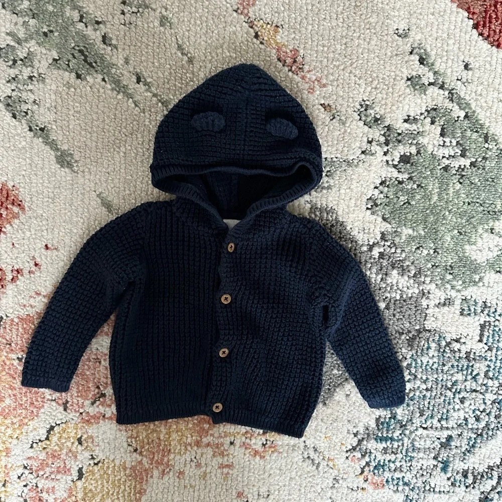 Carter’s Baby Boy 6 Months Cotton Hooded Cardigan Sweater Navy Blue Heavy